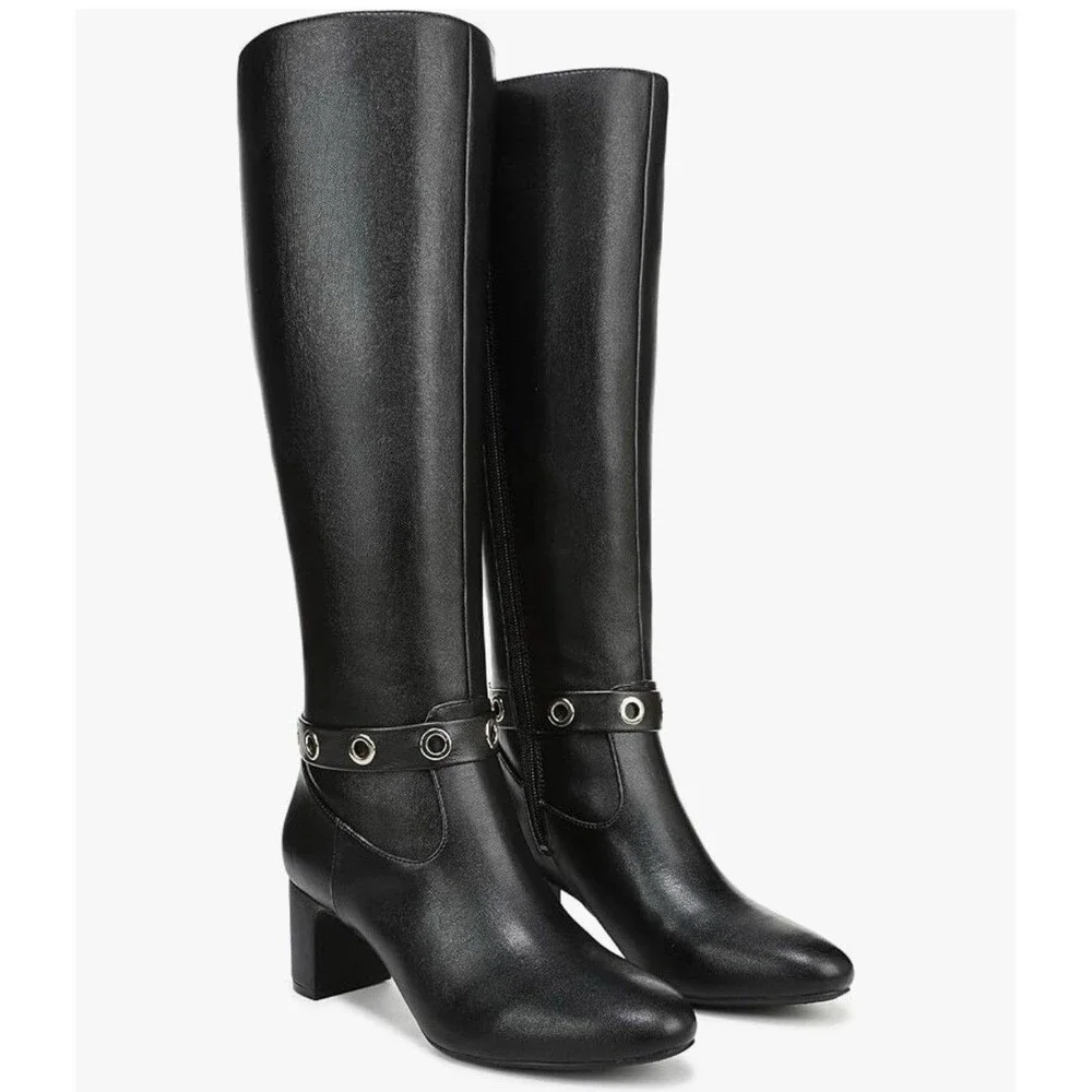 👢LifeStride Tansy Women's Knee-High Fashion Boot Black Size 8W - Block Heel👢